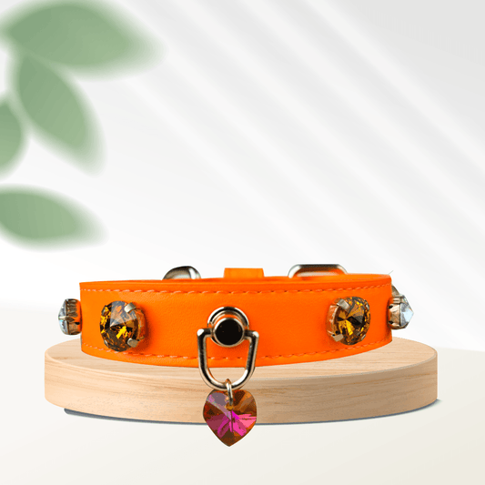Swarovski-Neon Orange Dog Collar - MakPaws
